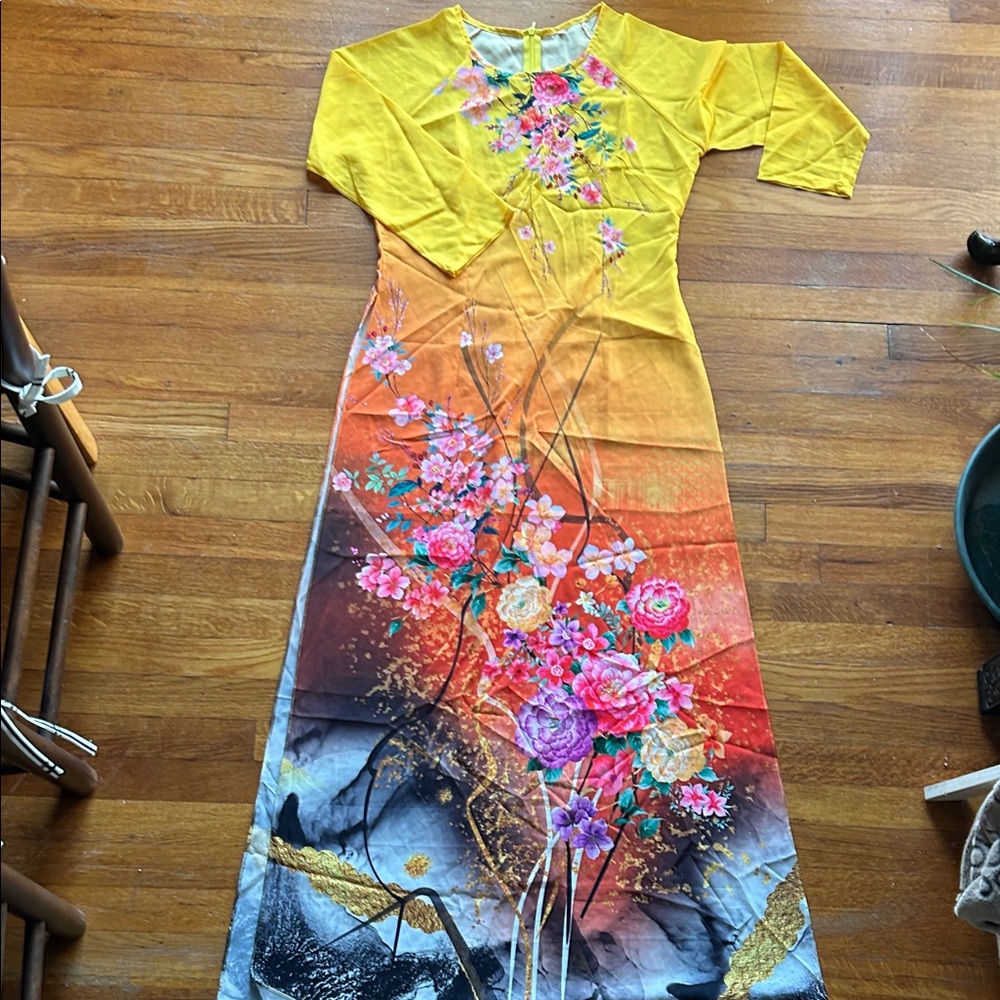 Floral Yellow and Multicolor Maxi Dress